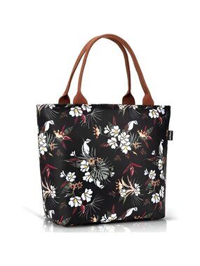 Lunch Bag Women Insulated Lunch Box Tote Bag Leakproof Cooler 9L White Flower
